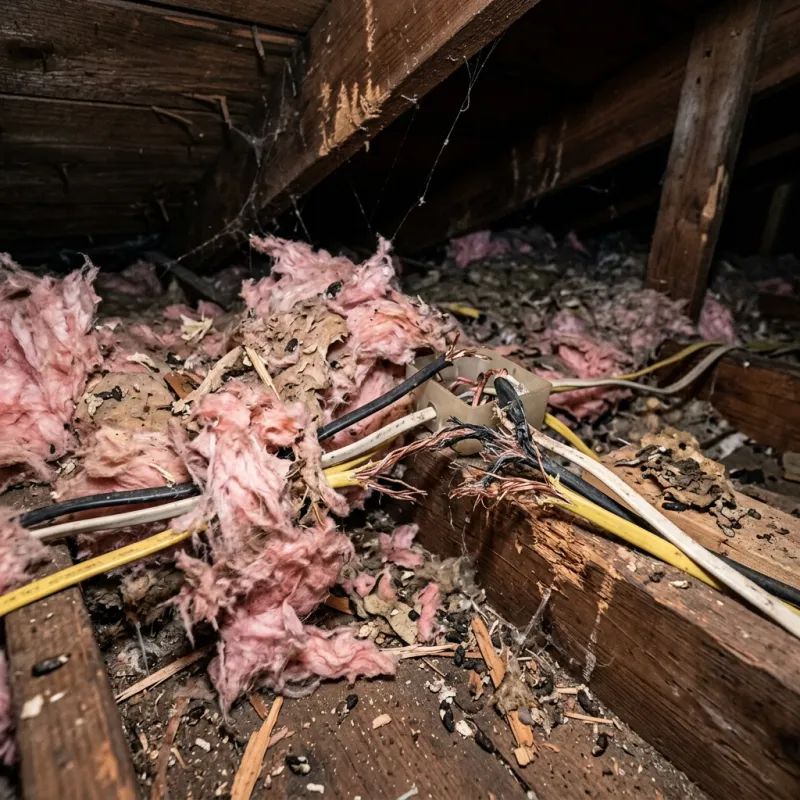 Contaminated ceiling insulation being assessed in a Wandana Heights roof space