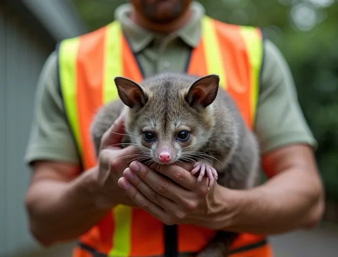 Animal handler safely recovering a deceased possum in Wandana Heights
