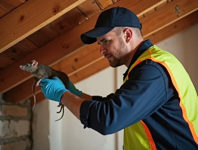 Technician inspecting a roof cavity for a dead rat in Wandana Heights